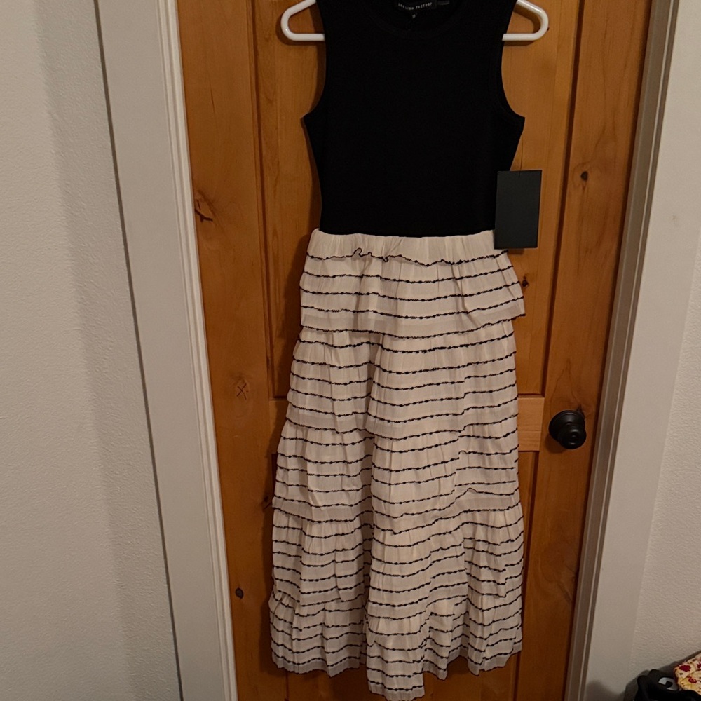 Black and White Striped Tiered Dress
